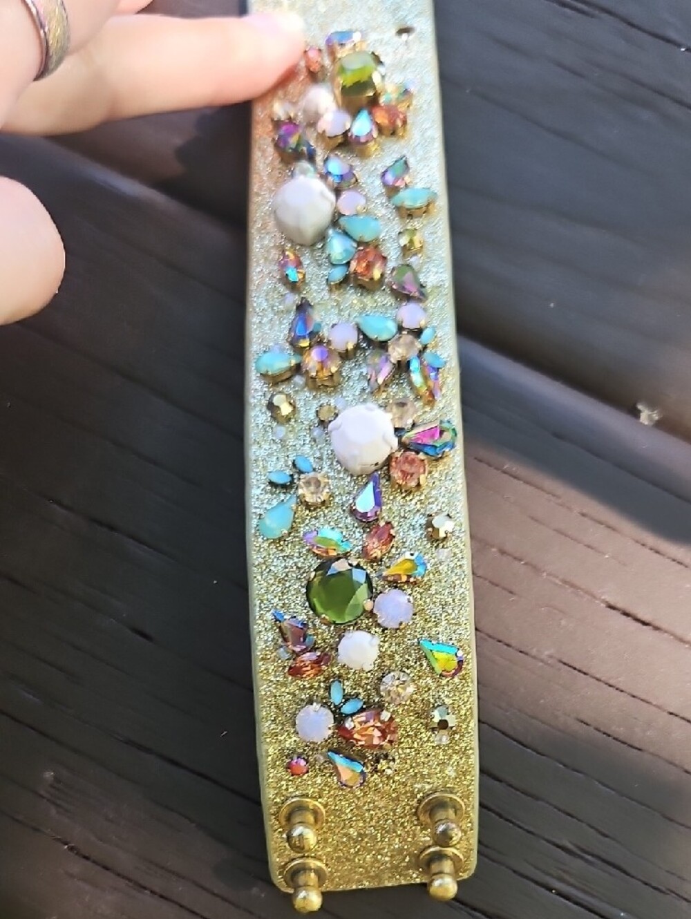 J. Crew Gold Glitter Crystal Statement Cuff Bracelet - Multicolor Gems - Picture 6 of 10